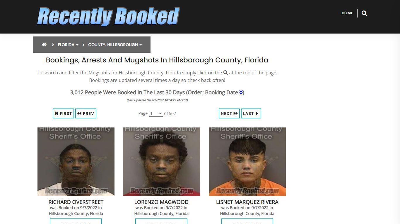 Recent bookings, Arrests, Mugshots in Hillsborough County, Florida